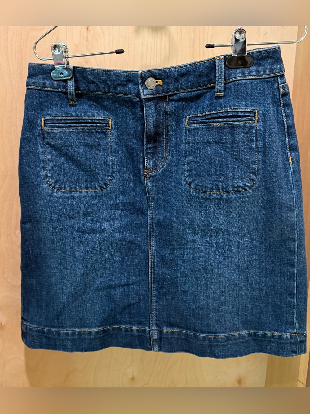 Talbots Denim Mini Skirt with Front Patch Pockets - Deep Blue Size 4